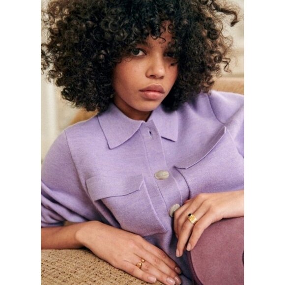 💕SEZANE💕 Betty Cardigan ~ Lilac 100% Marino Wool Small S NWOT - Picture 3 of 5